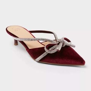Women's A New Day Burgundy Gwen Rhinestone Bow Heels 7 New With Tags